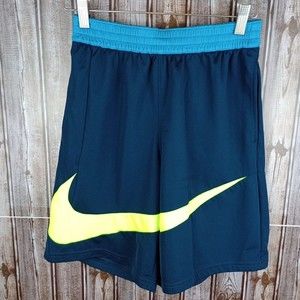 Nike Dri-Fit Standard Fit Athletic Shorts Boys XL Gray Blue Yellow Swoosh Front